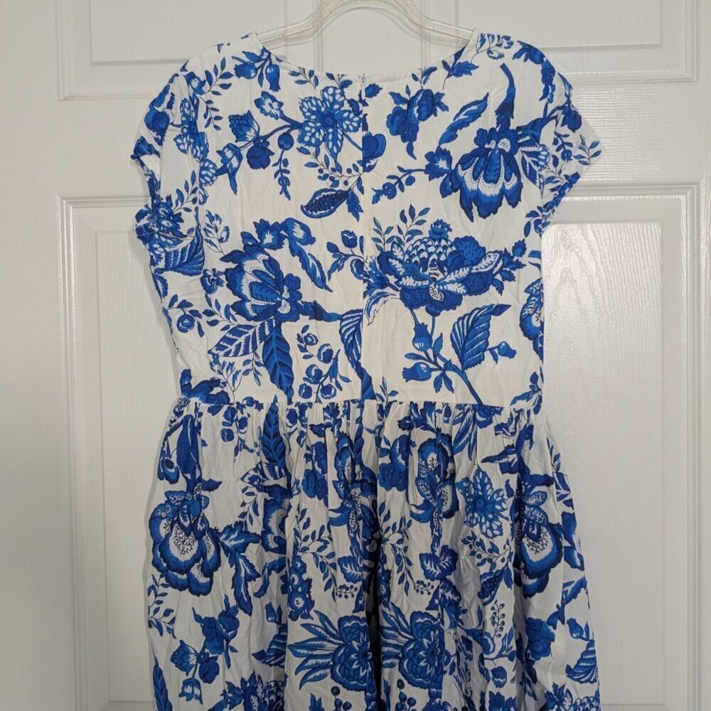 Venus Lascana Floral Midi Dress Womens Size Large White Blue Short Sleeve V Neck - Picture 12 of 15